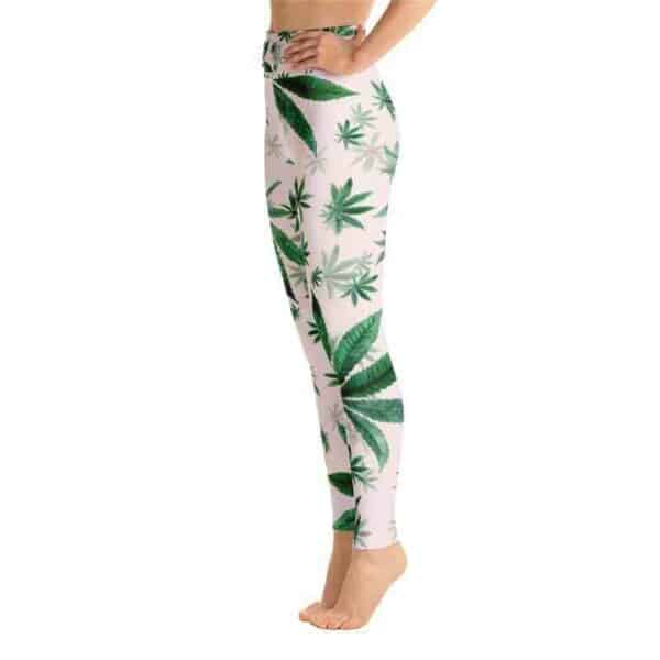 Light Pink Cannabis Print Yoga Leggings
