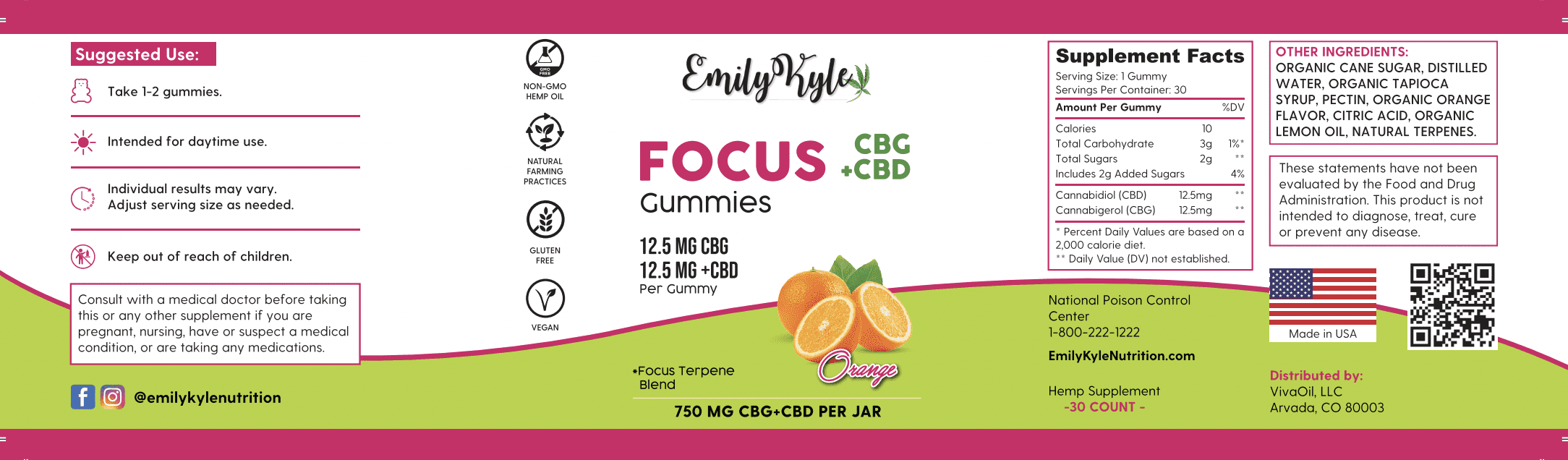 A picture of Emily Kyles CBG Focus Gummies label. 