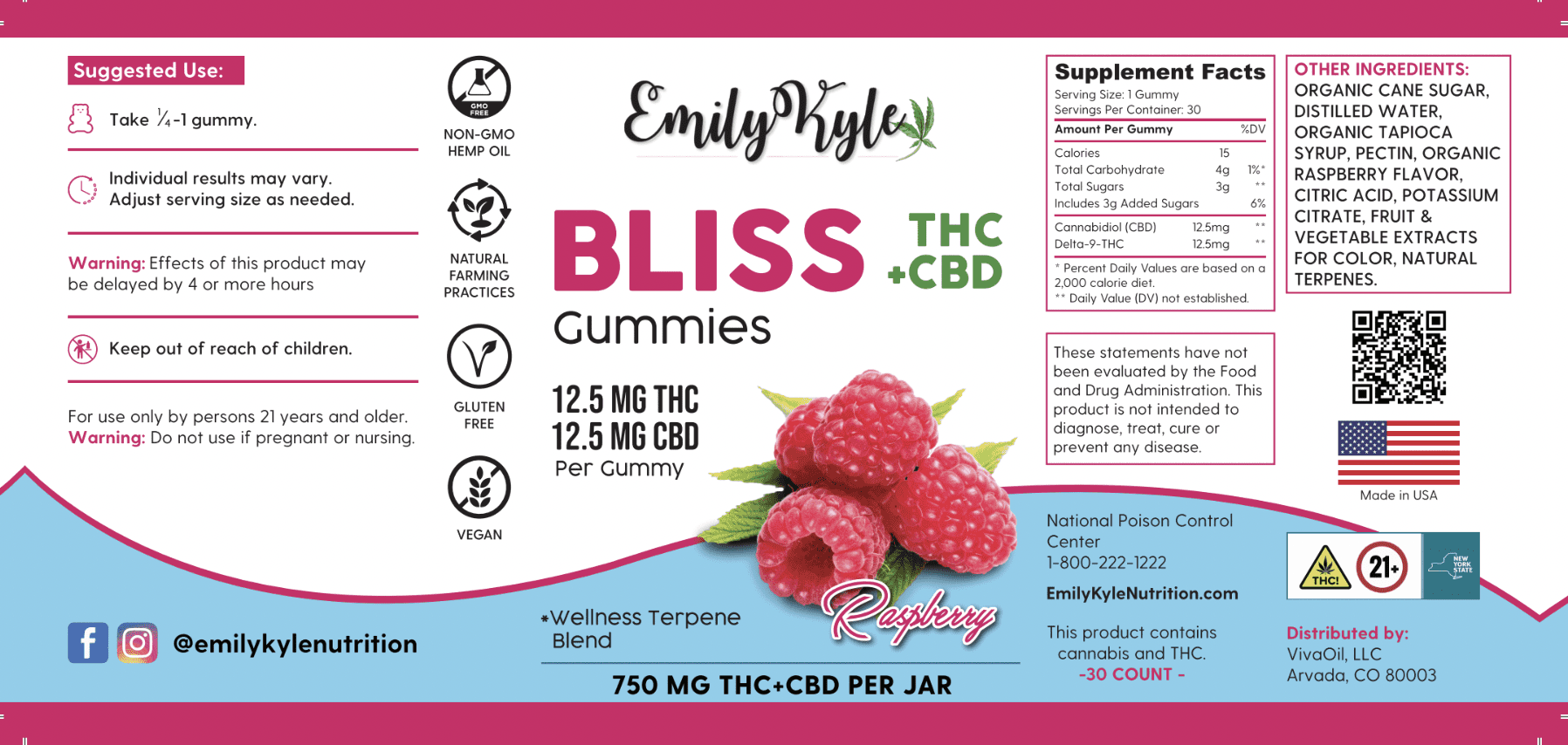 A picture of Emily Kyles Bliss gummies label.