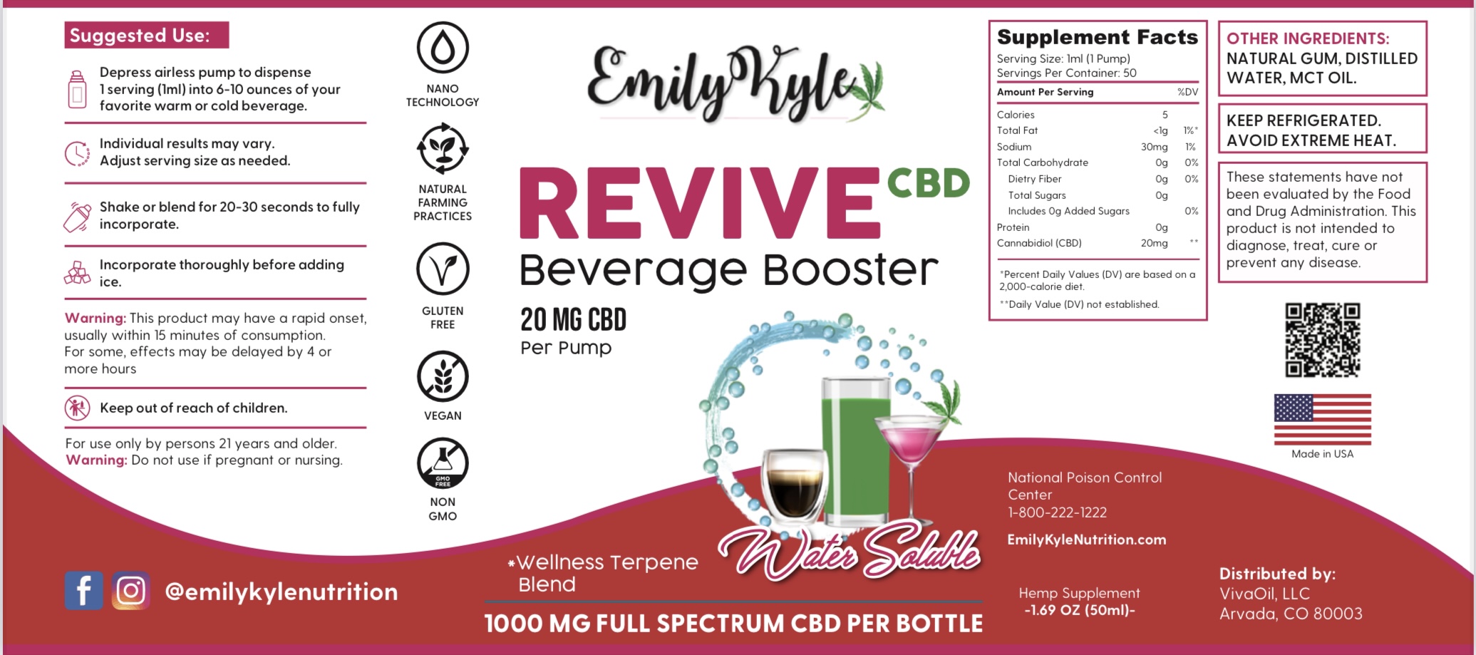 A picture of Emily Kyle's CBD Beverage Booster label. 