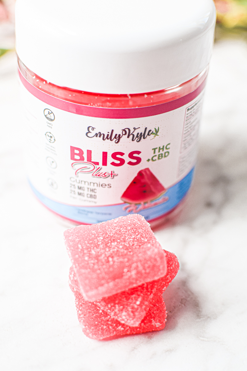 A picture of Emily Kyles Bliss Plus+ watermelon gummies.